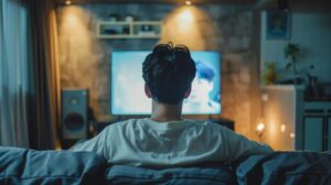 guy sitting on couch and watching a kdrama
