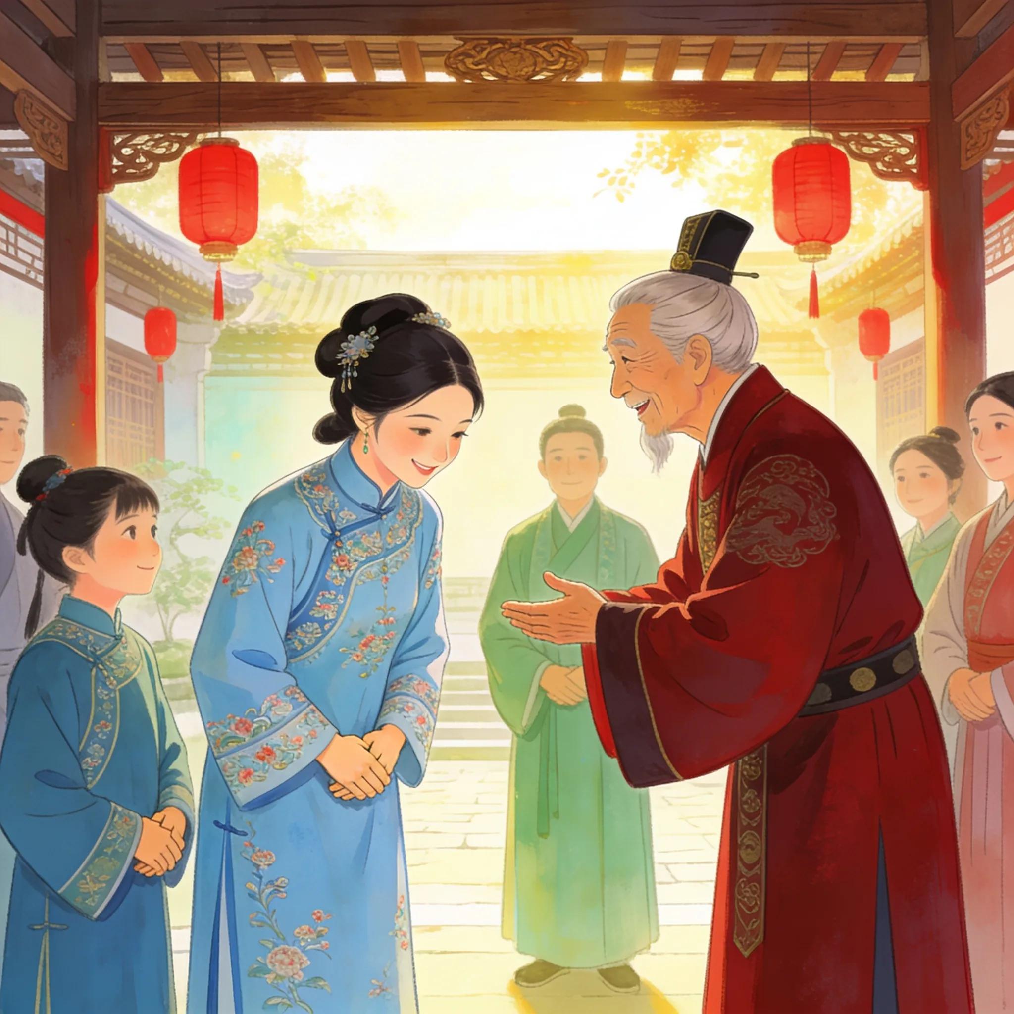 Scene from Minglan depicting characters showcasing Confucian family values through their interactions and attire