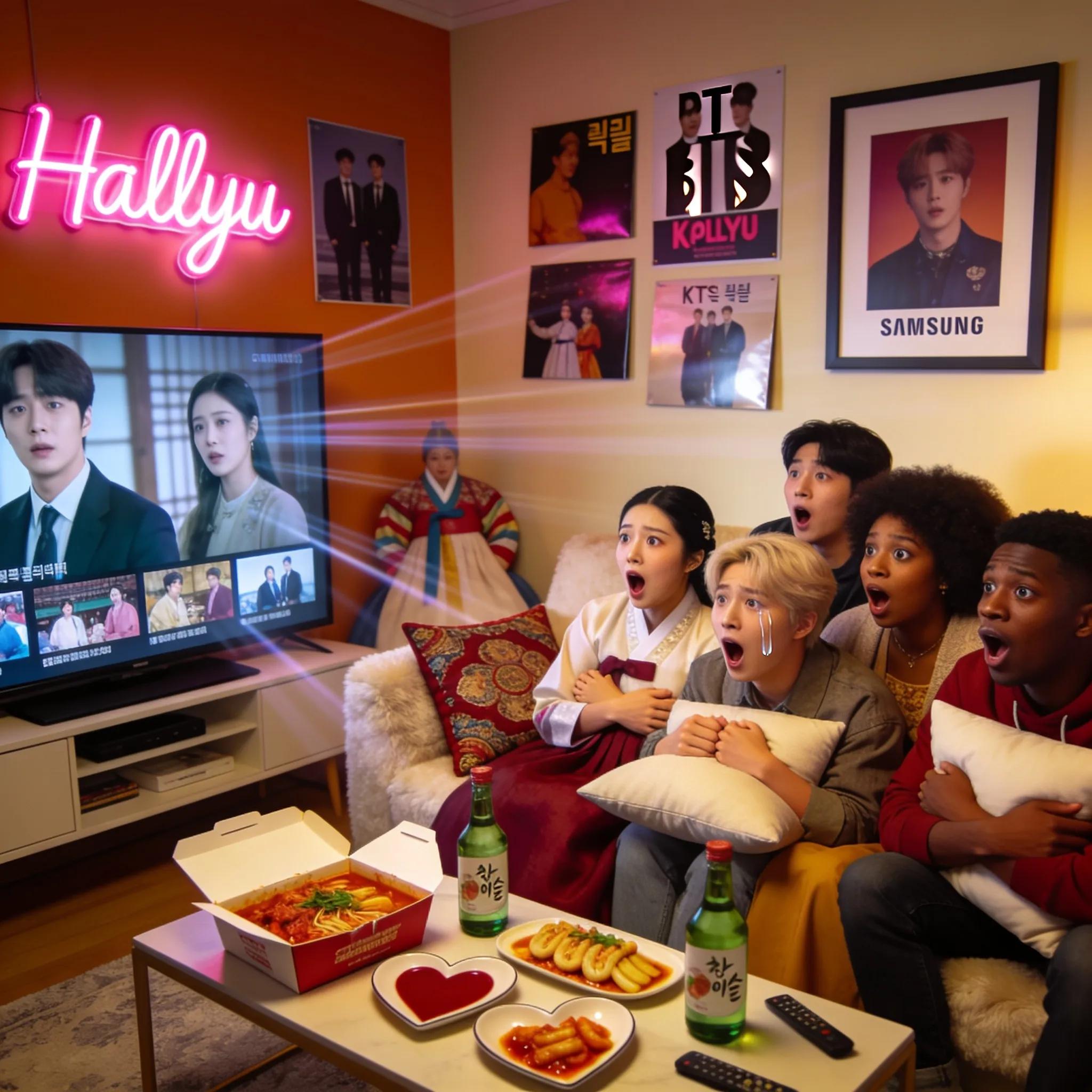 Fans captivated by Korean drama, illustrating the impact of Hallyu on global viewership