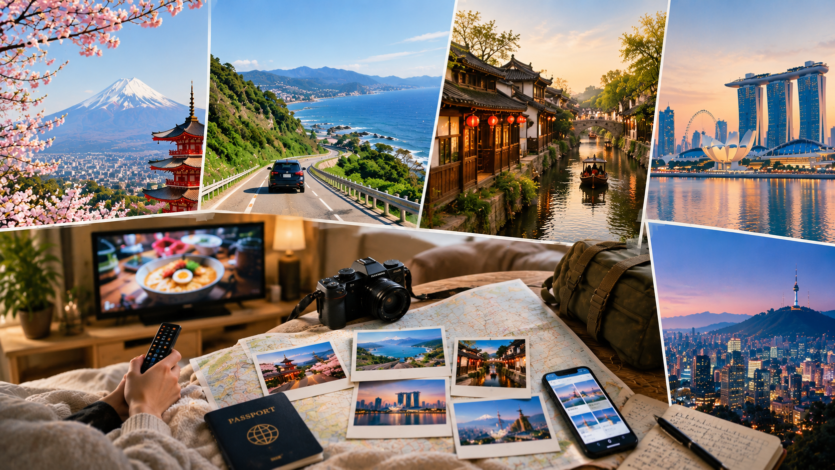Asian travel shows featuring destinations in Japan, Korea, China, and Singapore