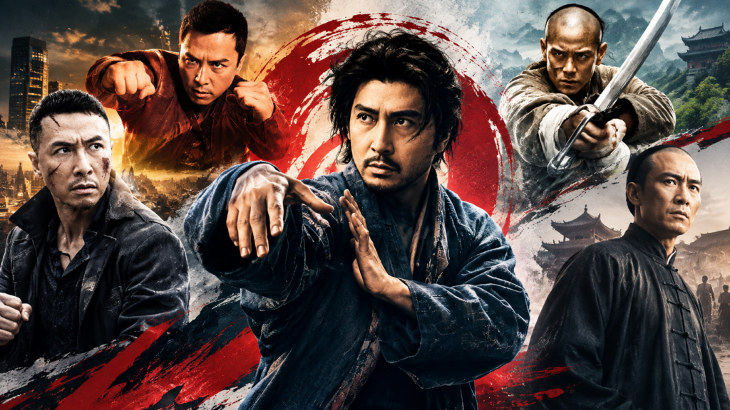 Five Chinese martial arts movies including Flash Point, Kung Fu Killer, Rise of the Legend, Sakra, and The Final Master
