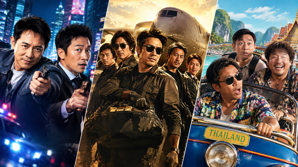 Three Chinese action comedies: Badges of Fury, Golden Job, and Lost in Thailand